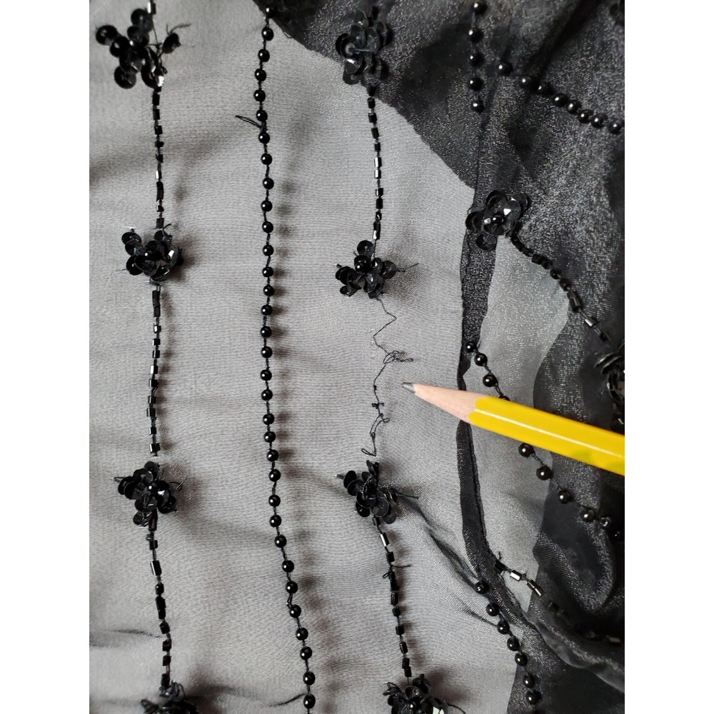 FLAWED Vintage Black Laurence Kazar Paris New York Sheer Beaded Jacket Small - Picture 6 of 12